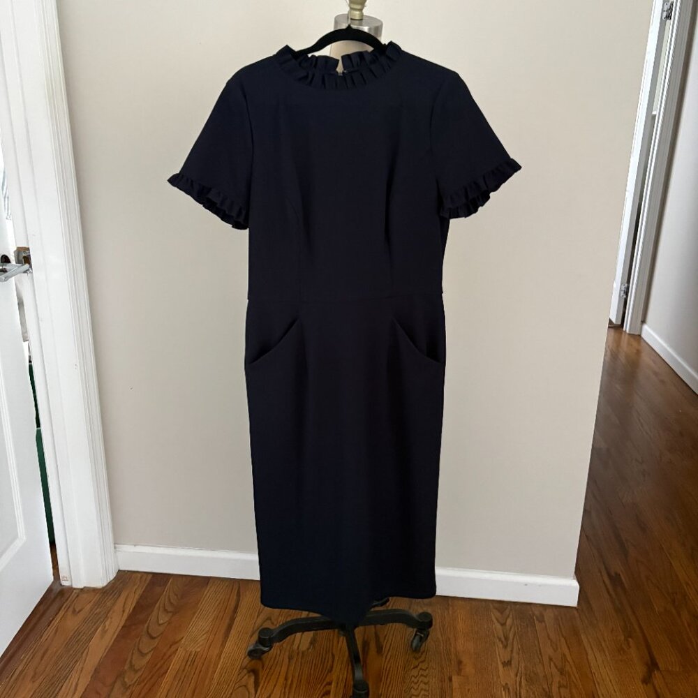 Maggy London Ruffle Short Sleeve Pocket Sheath Dress office Chic 12 - Picture 3 of 9